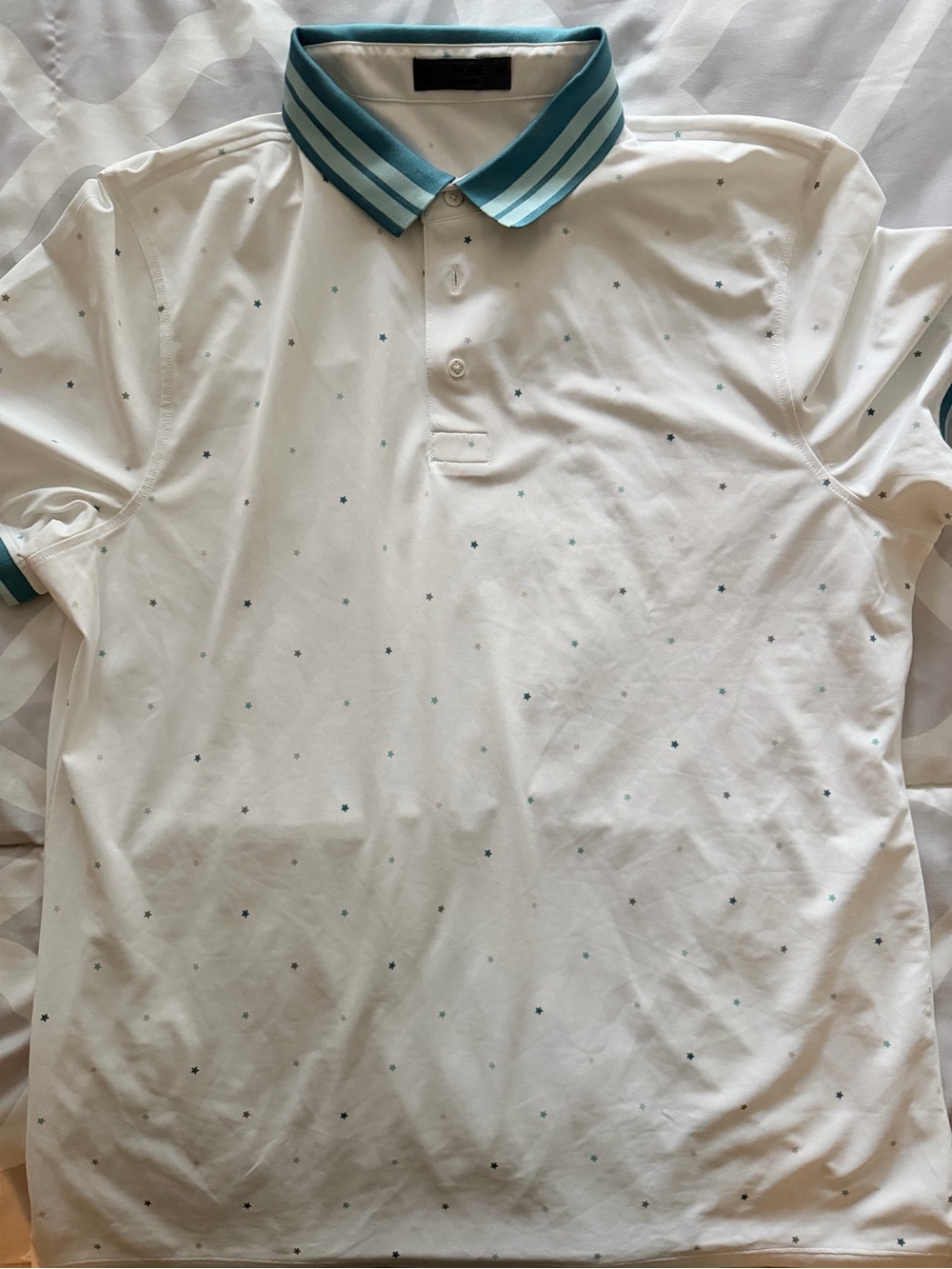 G/FORE White Polo with Teal-Blue Striped Collar